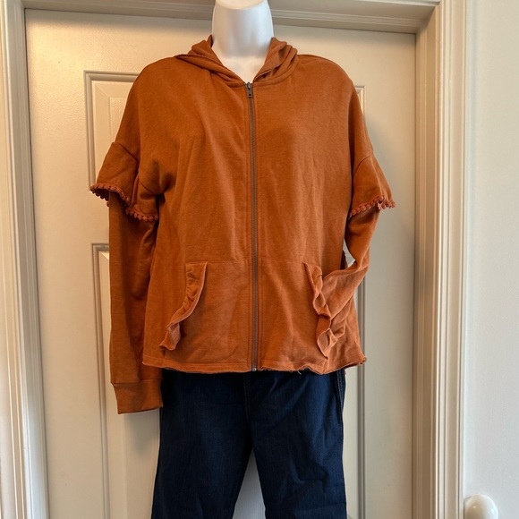 NWT: Orange hooded full zip sweatshirt with pockets - Picture 2 of 4